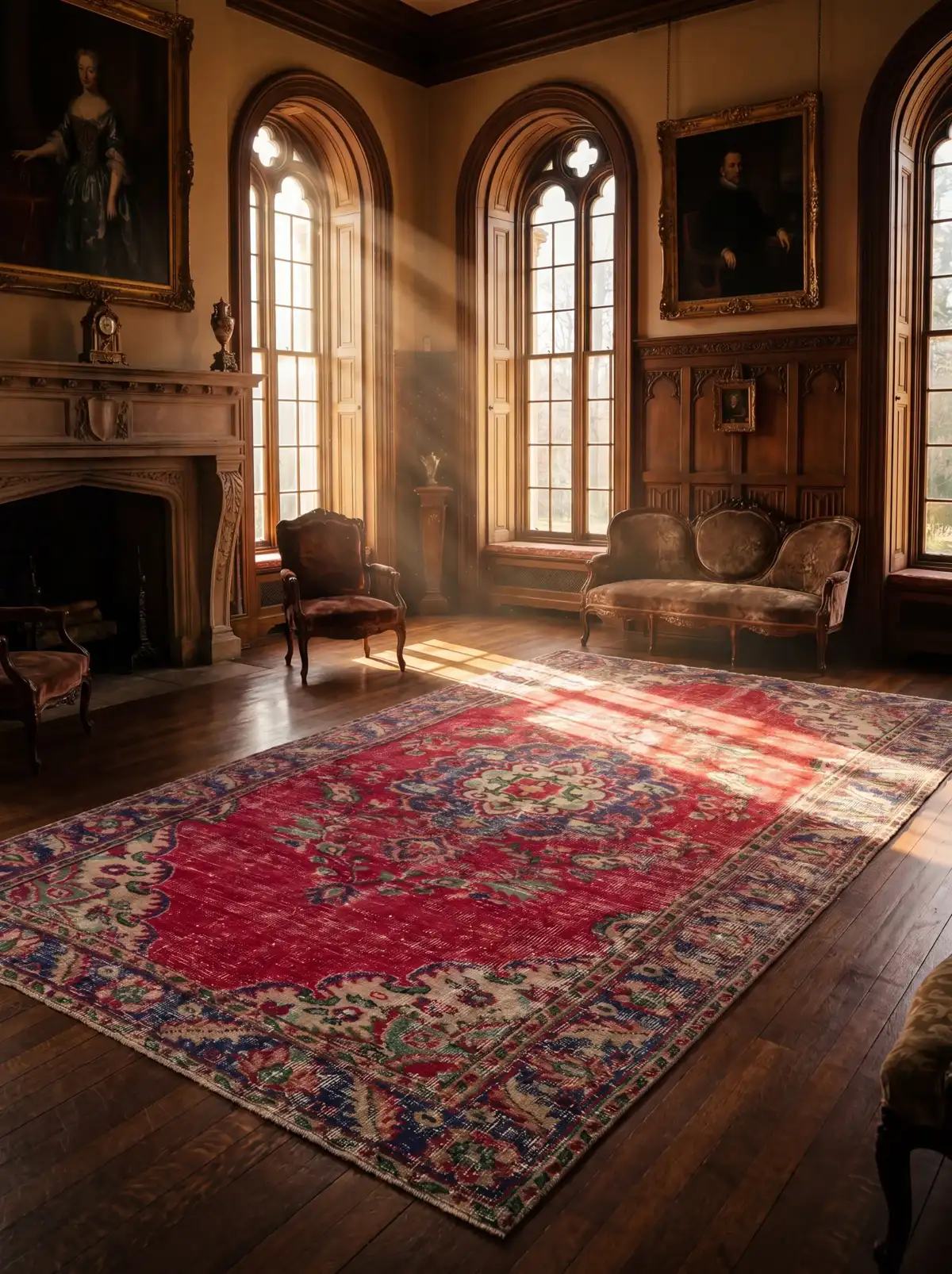 Crimson & Cream Heritage Vintage Rug — vintage Turkish rug from the Bisāṭim collection