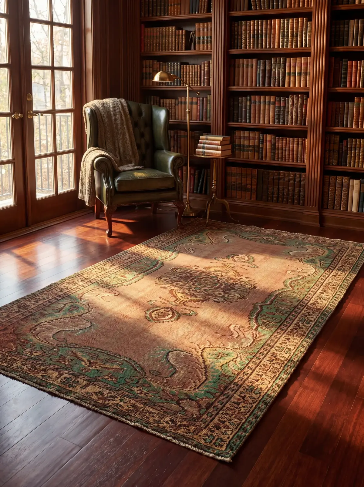 Terracotta & Emerald Heritage Vintage Rug, vintage Turkish rug, Vintage Turkish Rug, hand-knotted natural wool, cotton, wool, size 155 × 275 cm, from Türkiye