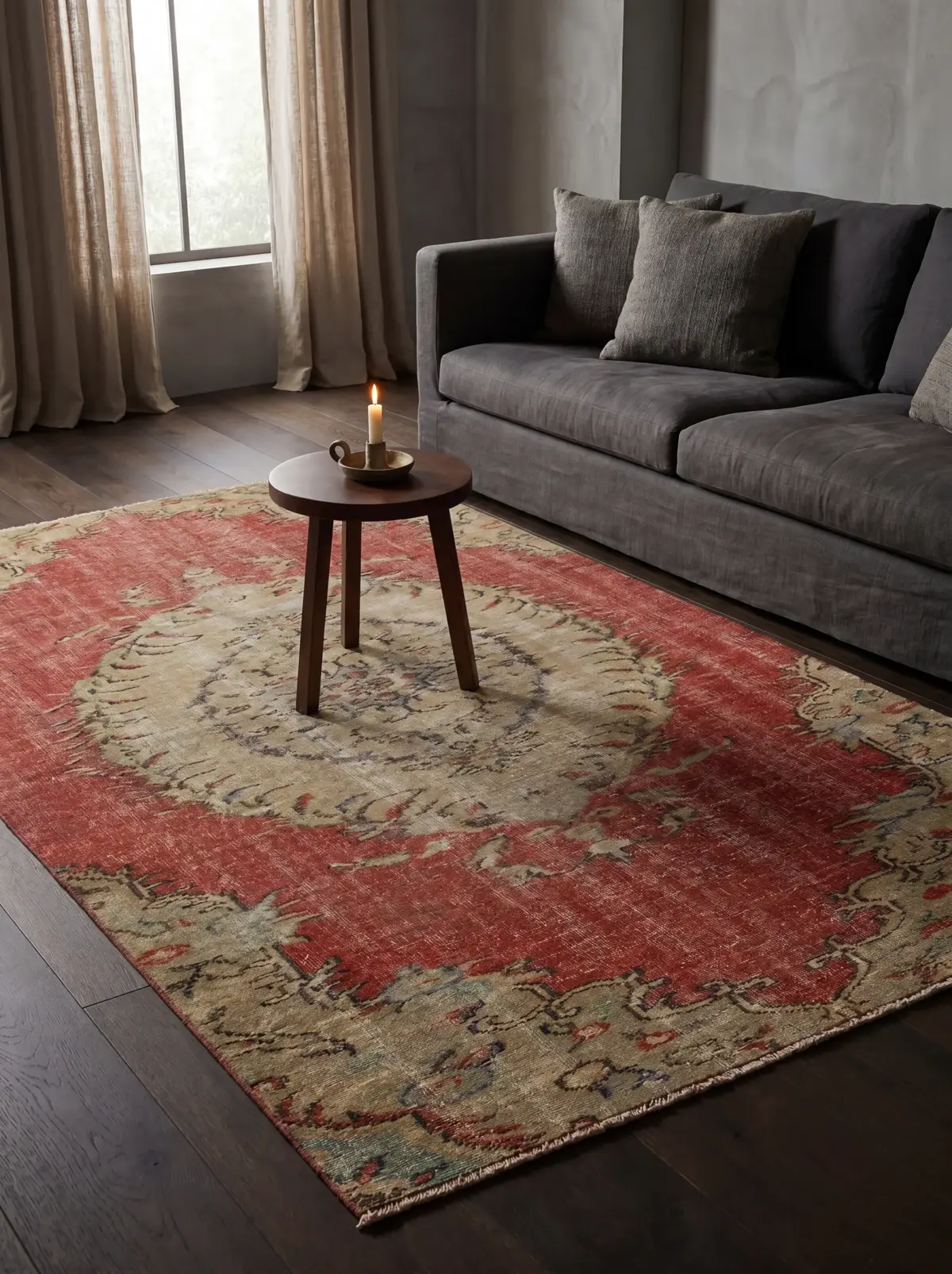 Terracotta & Cream Heritage Vintage Rug, vintage Turkish rug, Vintage Turkish Rug, hand-knotted natural wool, cotton, wool, size 126 × 226 cm, from Türkiye
